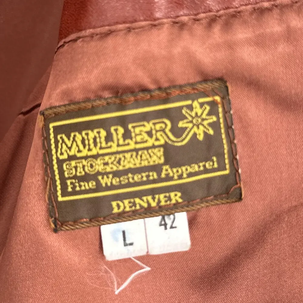 VTG Miller Western Leather Blazer Jacket Brown 42 Ranch Cowboy Classic Coat 70s